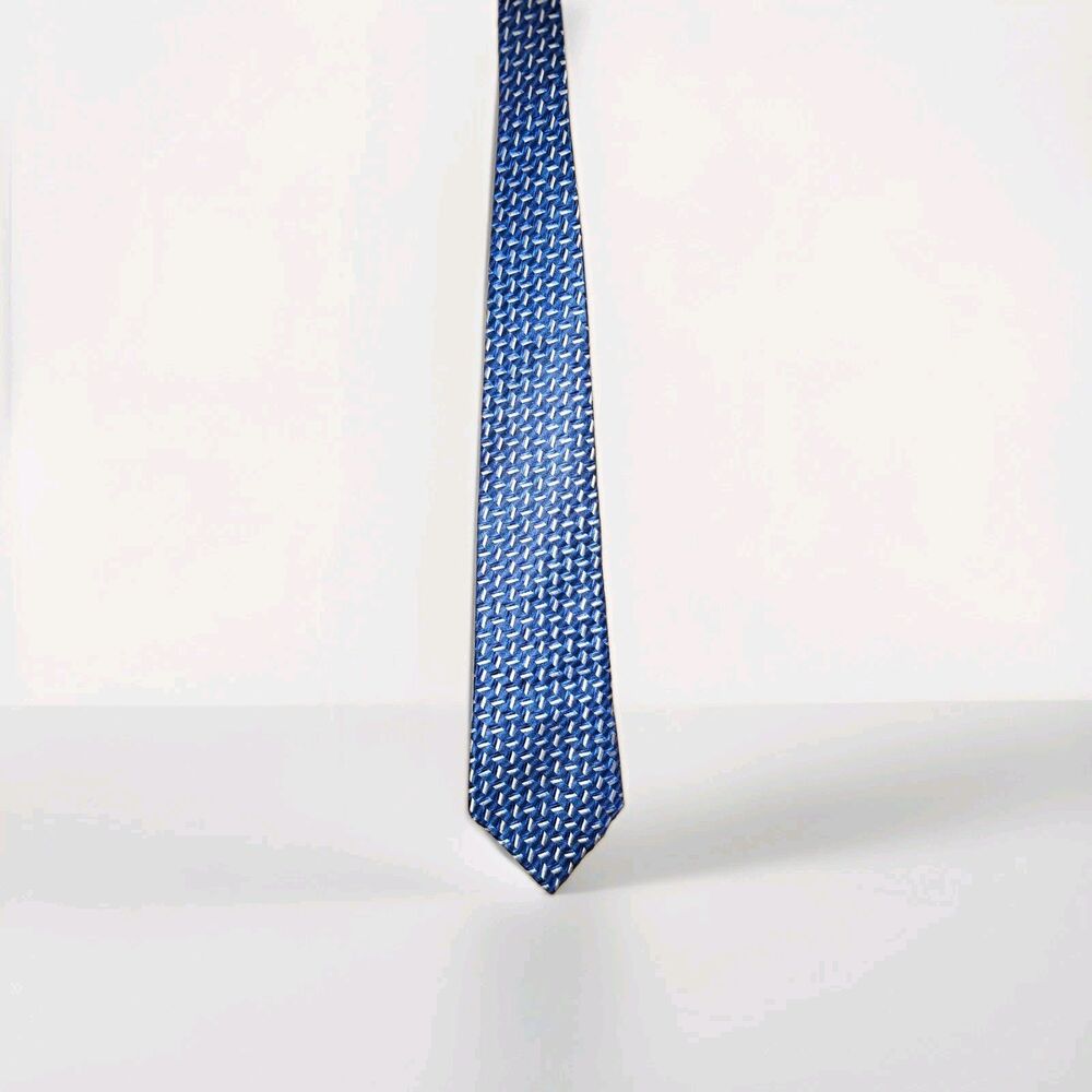 Tommy Hilfiger Mens Blue Geometric Silk Tie Necktie Classic Business Formal